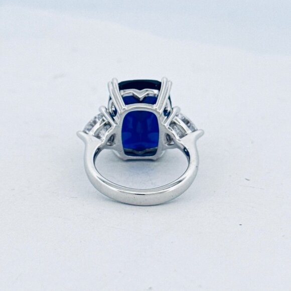 Estate 925 Silver Simulated Sapphire Ring w/ CZ Accents Rhodium Plated Sz 6 - Picture 3 of 10